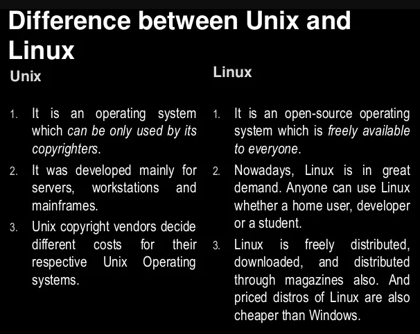 difference-between-linux-and-unix-in-tabular-form