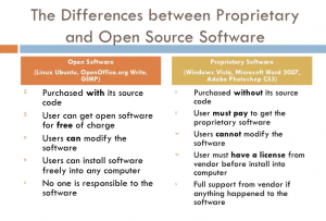 difference between open source software and proprietary software
