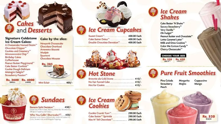 Cold Stone Creamery Menu Prices